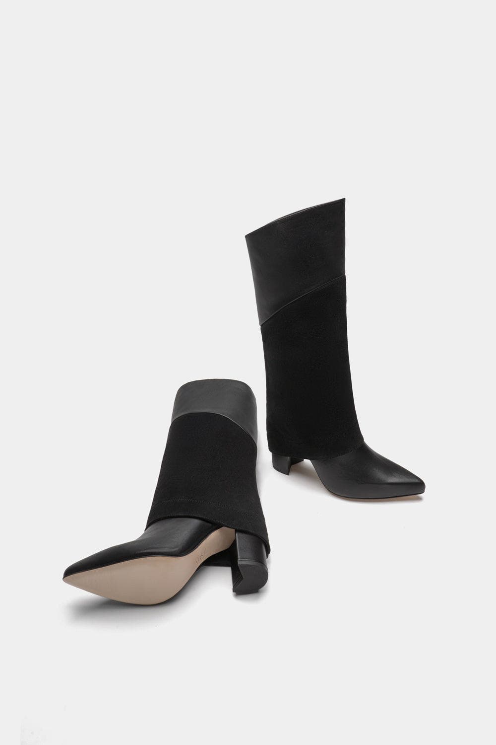 Dante Leather Tall Overlay Boots Vanilla, Alternate, color, Black