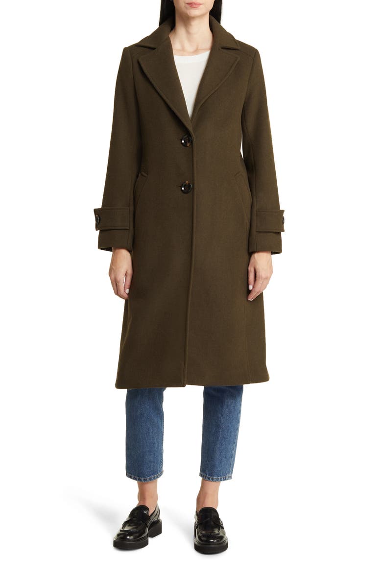 Notch Collar Longline Wool Blend Coat, Main, color, OLIVE