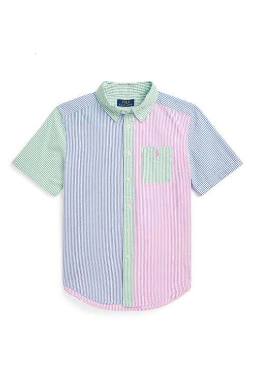 Polo Ralph Lauren Kids' Mismatched Stripe Short Sleeve Seersucker Button-down Shirt In Seersucker Stripe