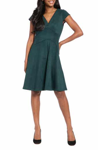 London Times Wrap Bodice Fit & Flare Dress