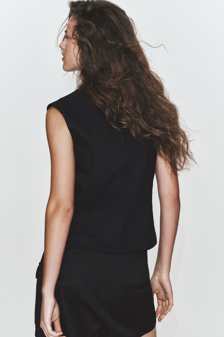 Button-detail Twill Vest, Alternate, color, Black