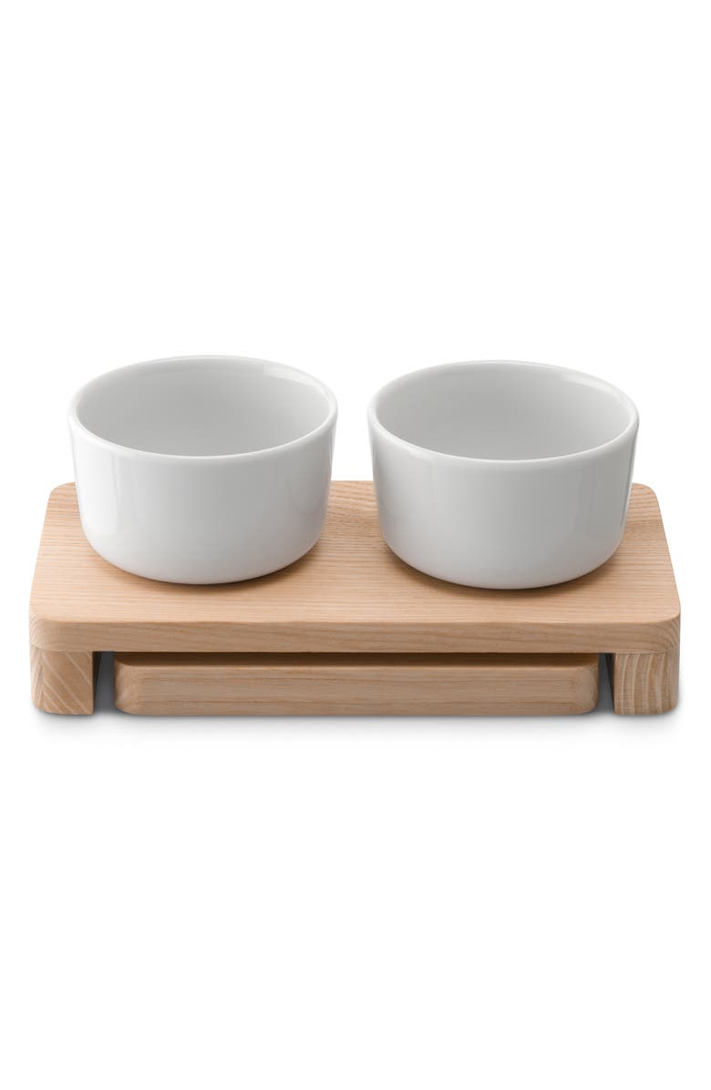 LSA Collective Set of 2 Porcelain Bowls & Wood Stand Set, Alternate, color, White