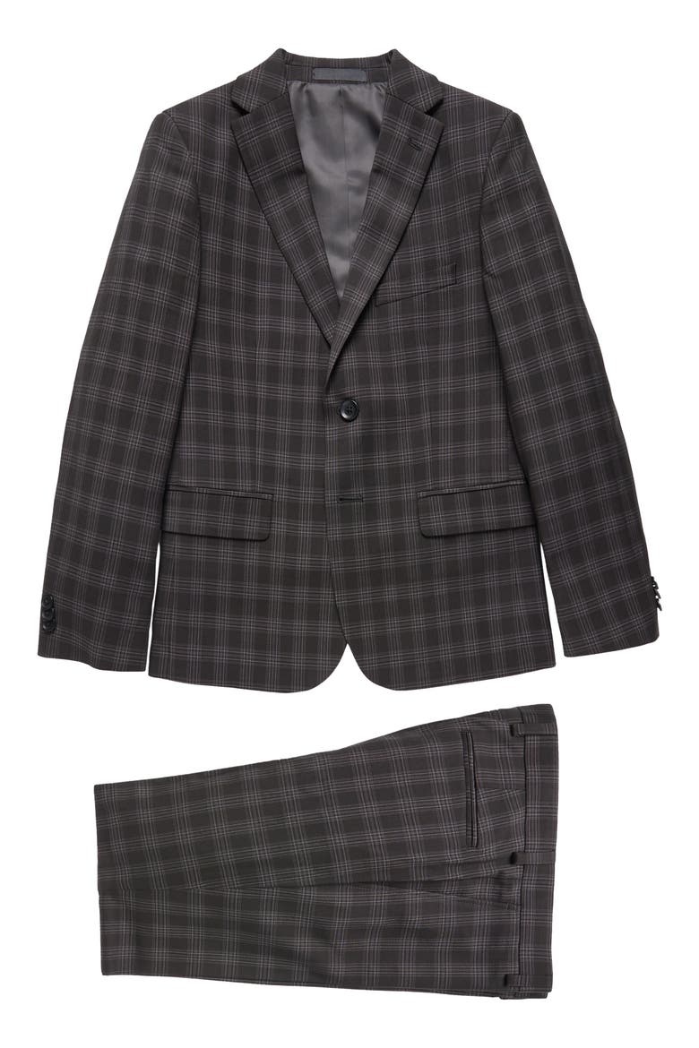 Kids' Plaid Suit Jacket & Pants Set, Main, color, BLACK/ WHITE
