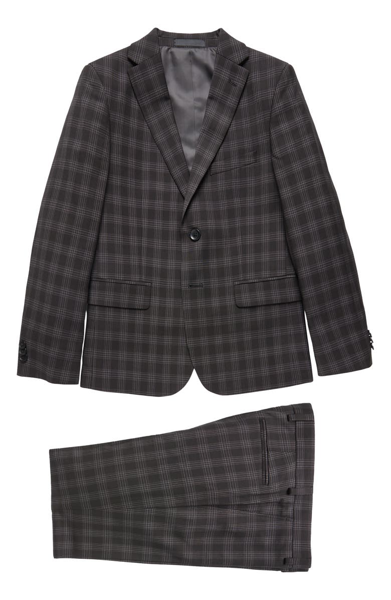 Kenneth Cole Kids' Plaid Suit Jacket & Pants Set, Main, color, Black/ White