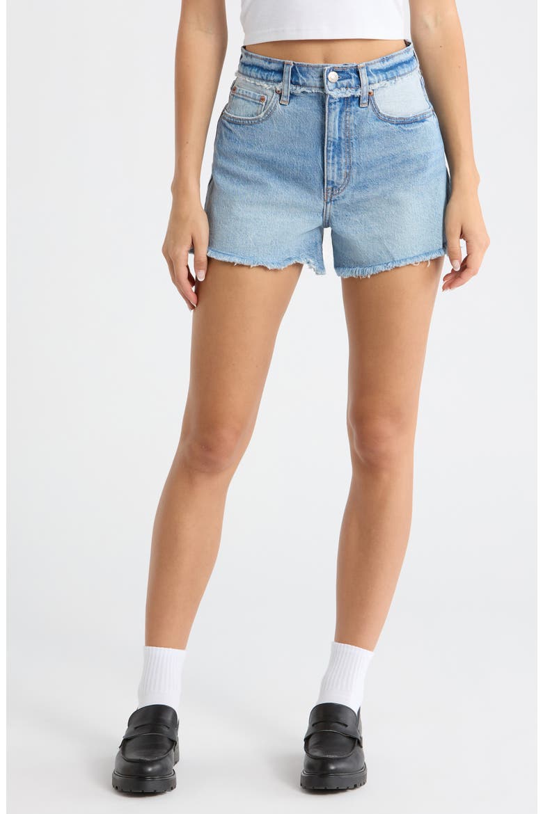 The Knockout High Waist Denim Shorts, Main, color, STARRY