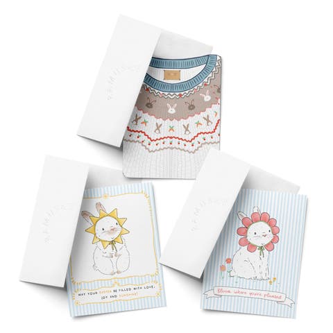 Easter/Spring Assorted Greeting Card Pack (3ct) "Easter Sweater, Sunny Bunny, Flower Bunny"