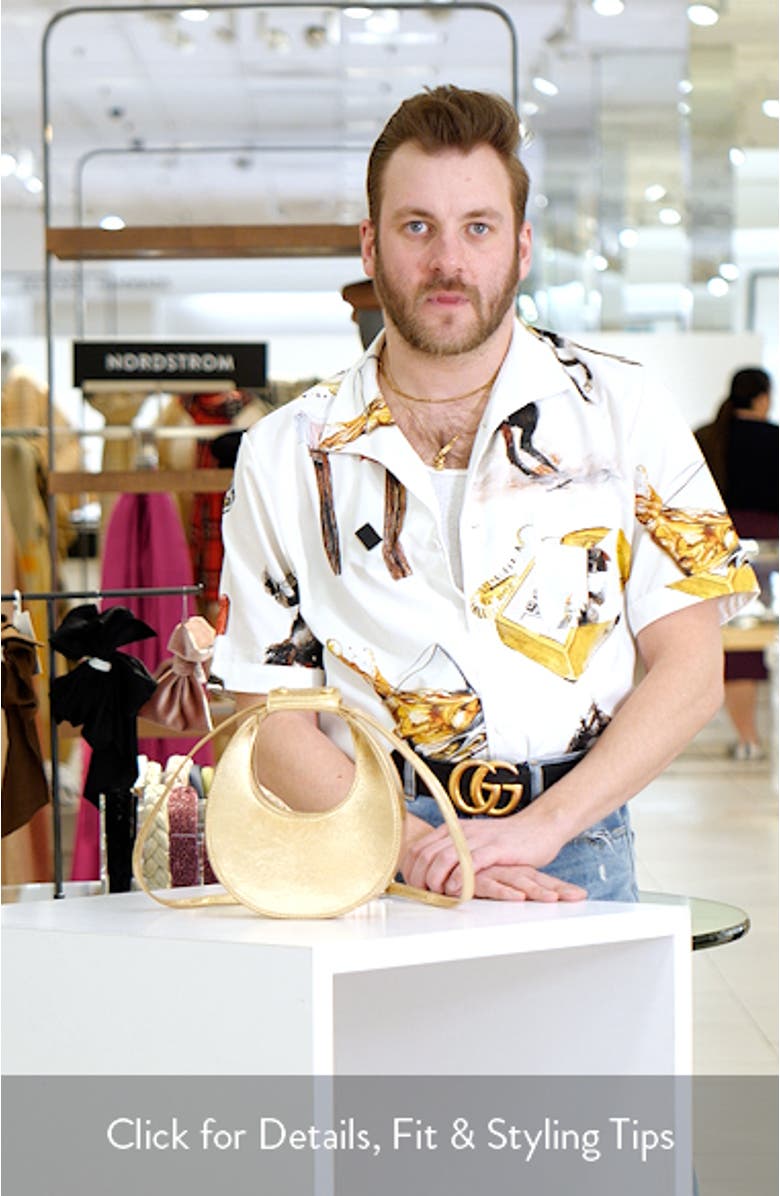 Good Night Metallic Leather Top Handle Moon Bag, sales video thumbnail