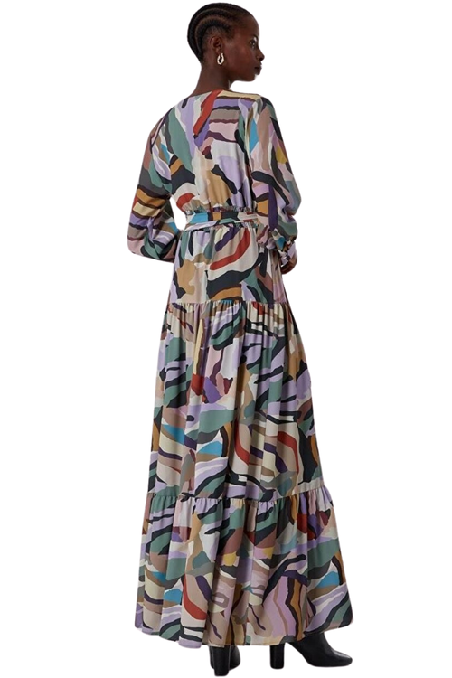 Mizalle Flowy Long Sleeve Maxi Dress In Blue