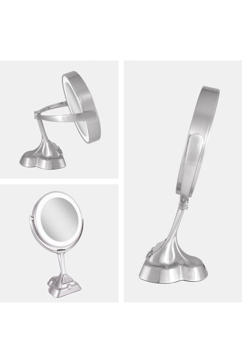 Lighted Makeup Mirror with 10X/1X Magnification & Smart Dim Controls, Alternate, color, Satin Nickel