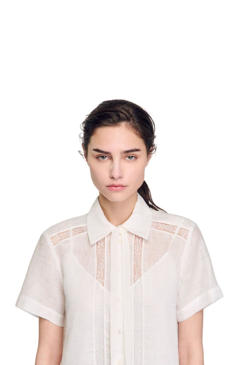 SANDRO Mini dress with lace details, Alternate, color, 