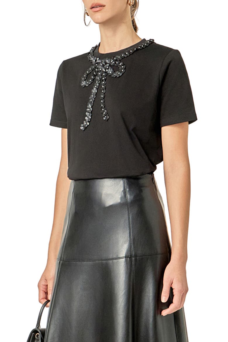 Embellished Floral Bow Top, Alternate, color, BLACK
