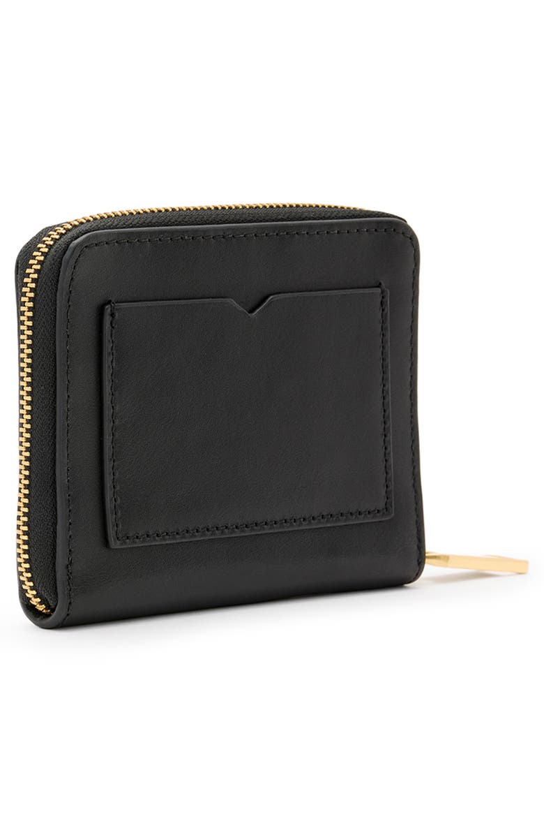 AllSaints Lena Hex Leather Zip Wallet, Alternate, color, Black