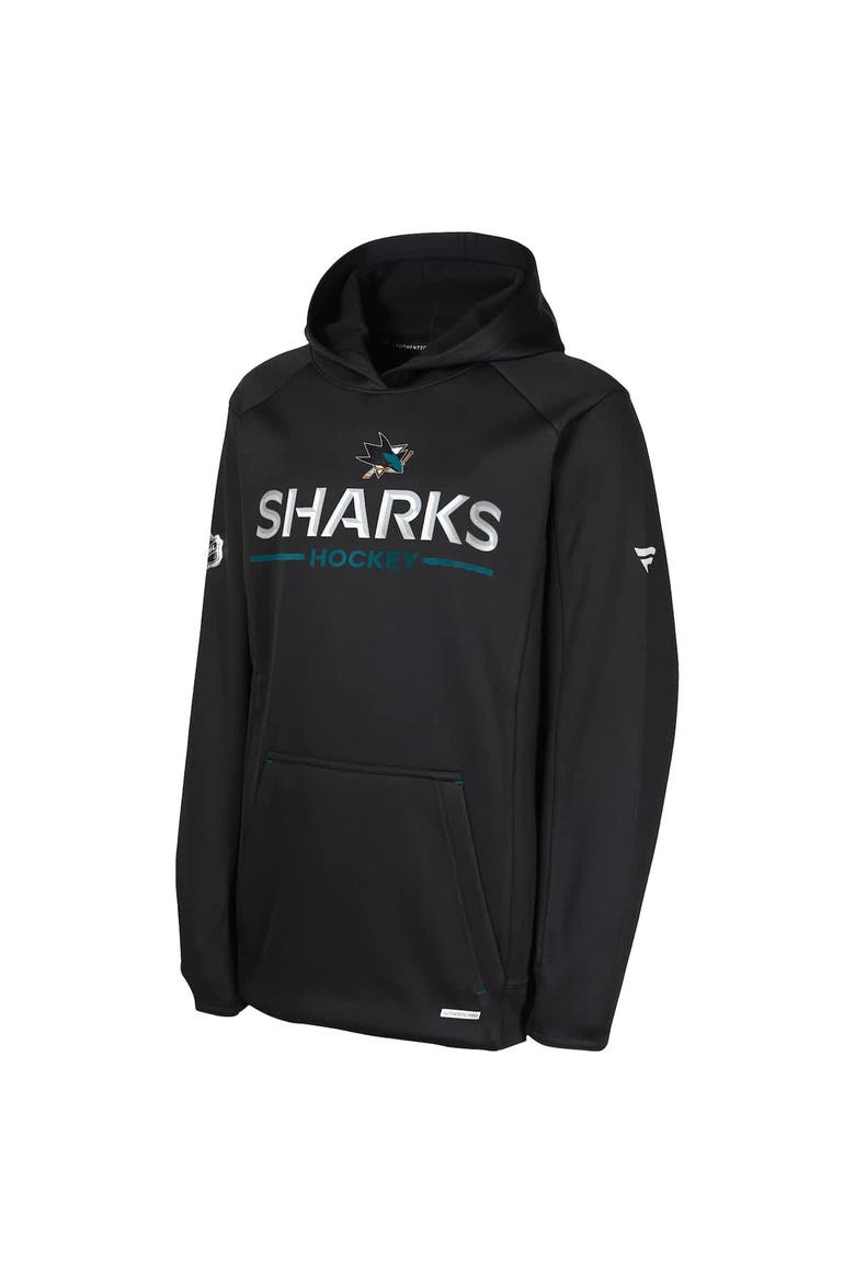 Youth Fanatics Black San Jose Sharks Authentic Pro Rink Raglan Hoodie, Alternate, color, Black