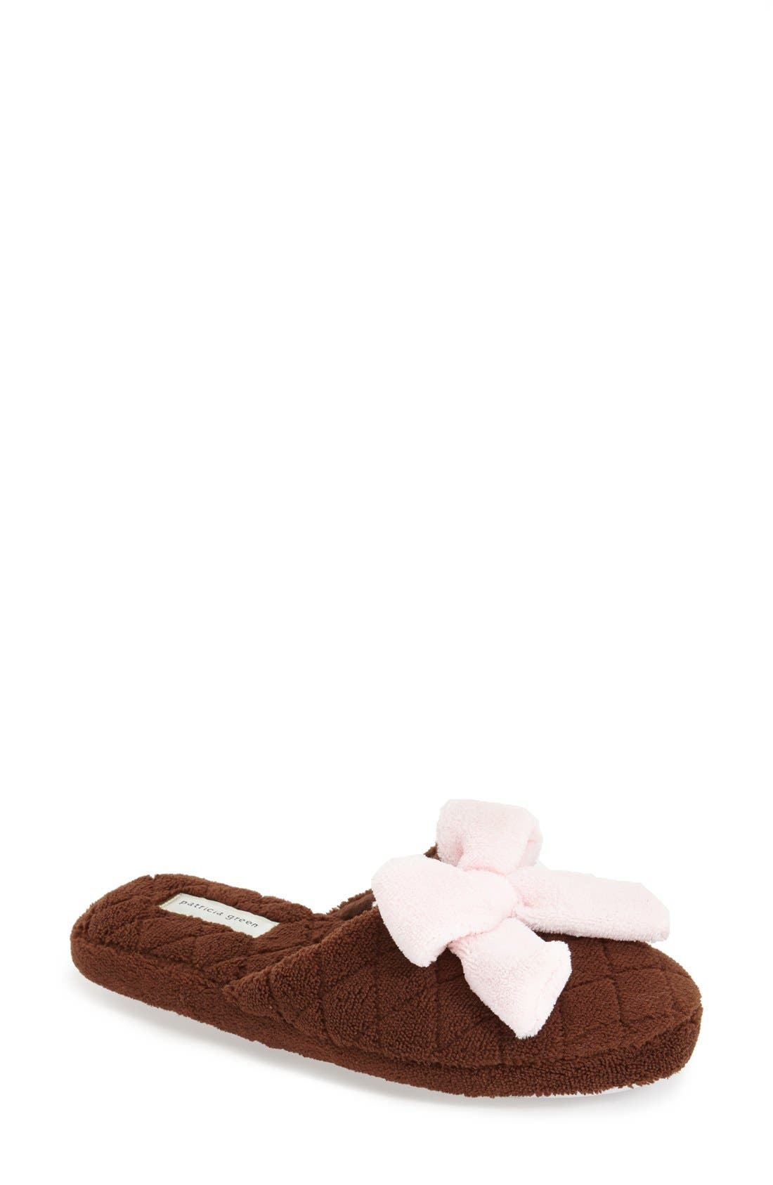 'Bonnie' Bow Slipper, Main, color, CHOCOLATE/ PINK