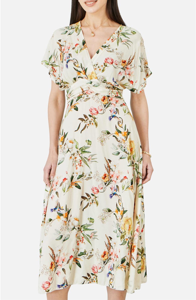 Yumi Floral Print Midi Dress, Alternate, color, Ivory