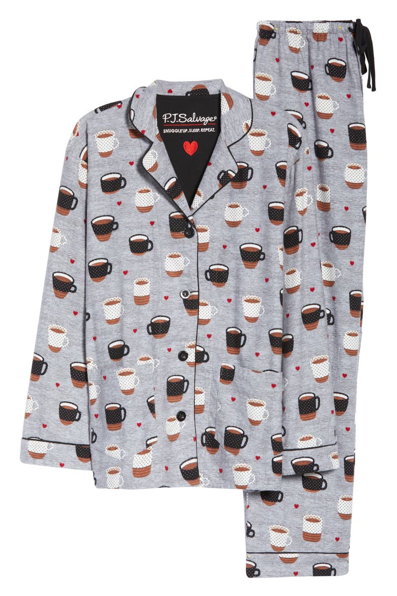 Print Flannel Pajamas, Alternate, color, HEATHER GREY