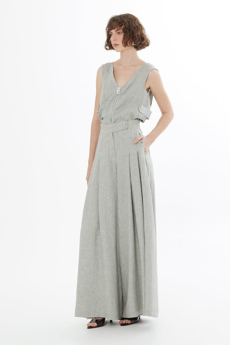 Green Belted Wide-Leg Linen Trousers, Alternate, color, Green