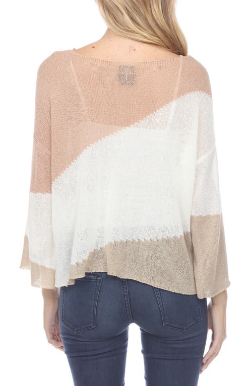 RAIN AND ROSE RAIN AND ROSE STRIPE THREE-QUARTER SLEEVE OPENWORK KNIT TOP