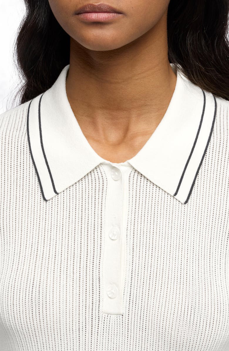 7 For All Mankind Piped Rib Polo Sweater, Alternate, color, White