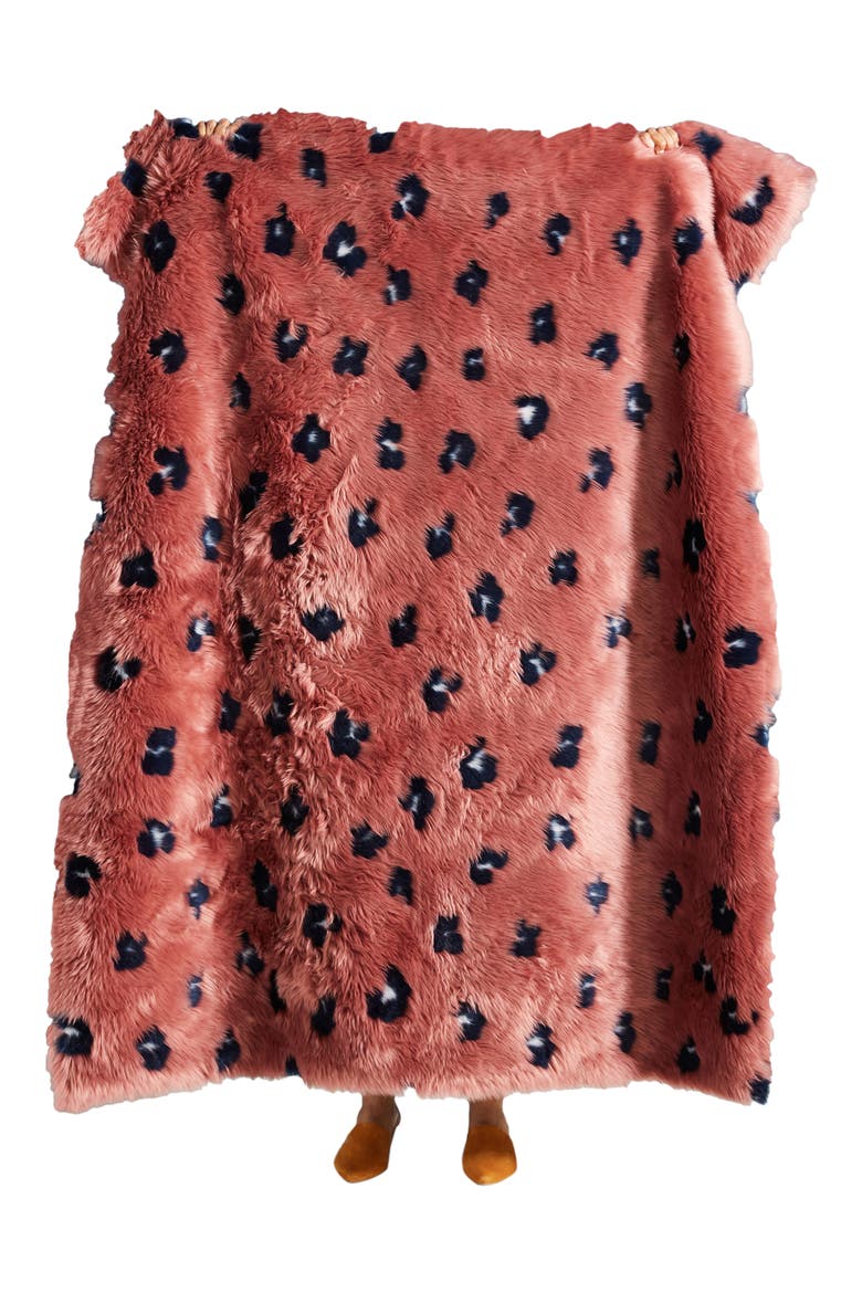 Anthropologie Dalia Faux Fur Throw Blanket, Alternate, color, BERRY