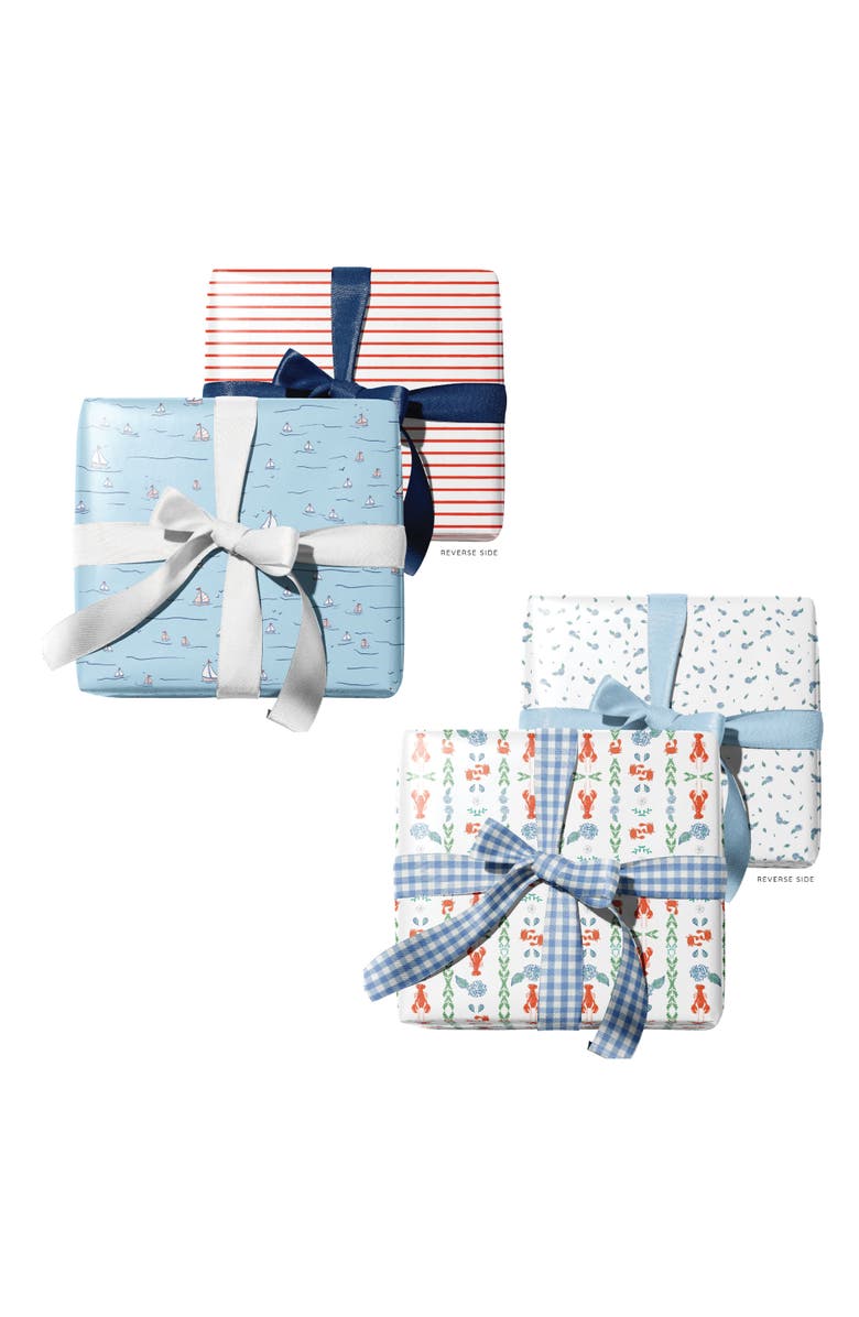 Ramus & Co Eight Sheets Two-Sided "Sails Up" & "A Pinch of Floral" Heavyweight Gift Wrap, Alternate, color, Multicolored