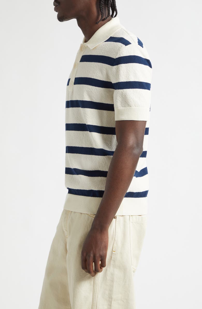 Balmain Marinière Stripe Cotton Blend Terry Cloth Polo, Alternate, color, Natural/ Navy