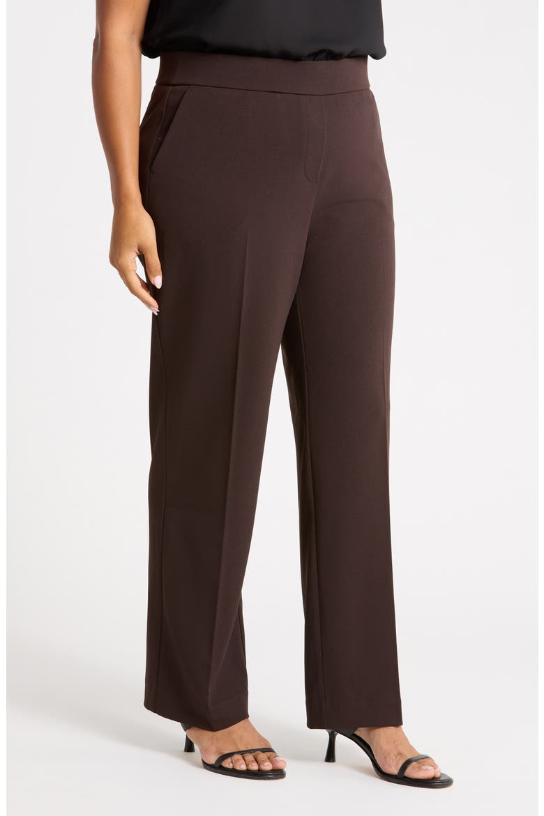 Pull-On Crepe Straight Leg Pants, Alternate, color, CHOCLATE BROWN