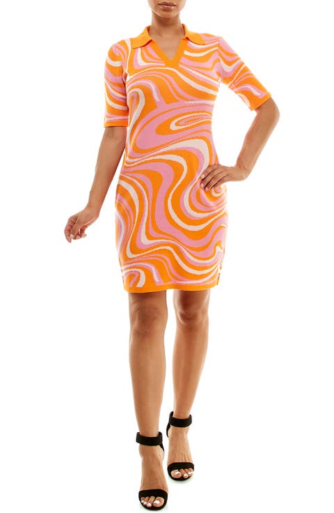 Johnny Collar Groovy Swirl Jacquard Sweater Dress