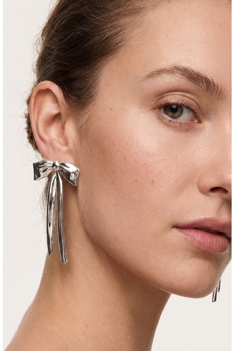 Bow Statement Drop Earrings, Alternate, color, SILVER