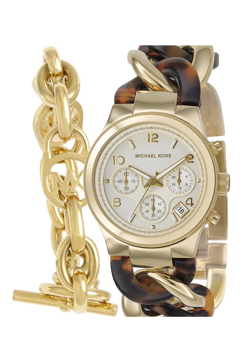 Michael Kors Chain Bracelet Chronograph Watch, 38mm, Alternate, color, TORTOISE
