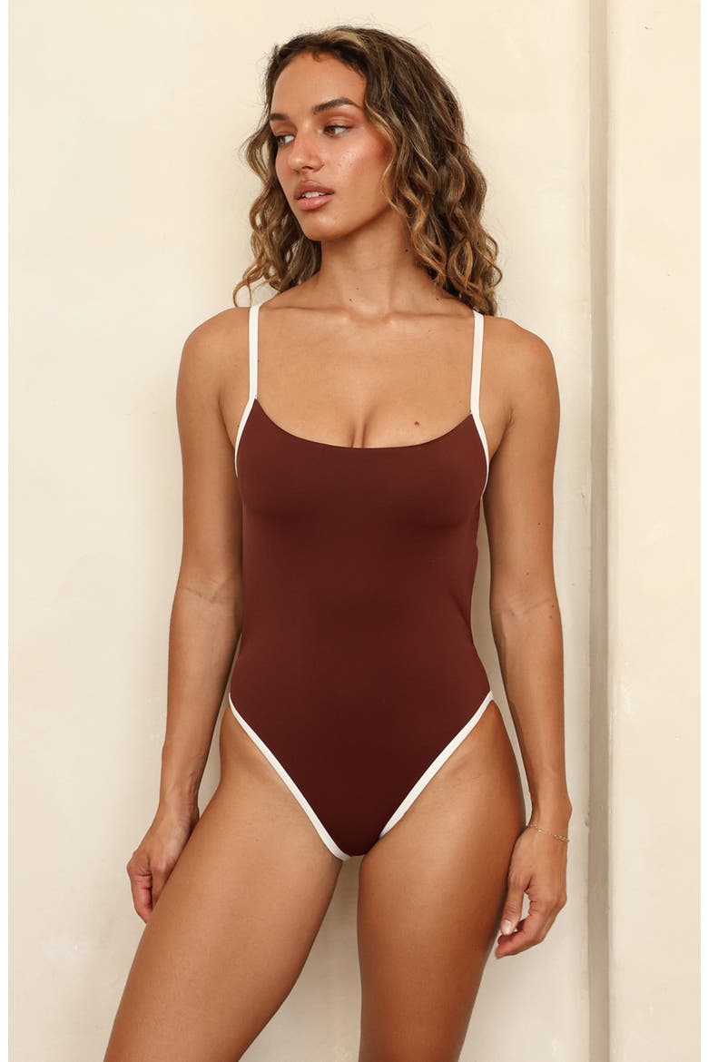 Soul Scoop Neck High Waist One Piece, Alternate, color, Mocha/Ivory