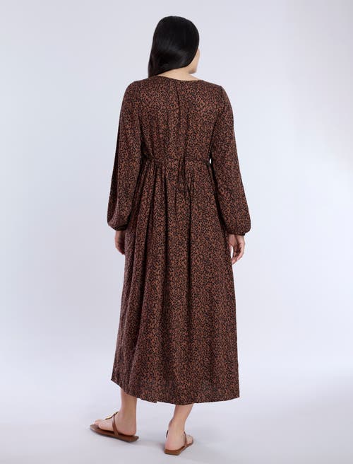Motherhood Maternity Long Sleeve Button Front Maternity Midi Dress In Brown Animal