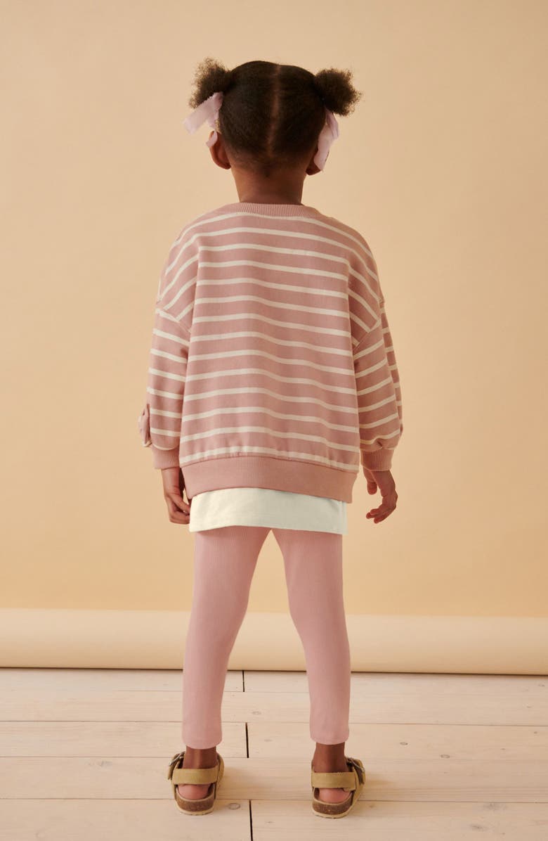 NEXT Kids' Stripe Bow Accent Cotton Sweatshirt & Leggings Set, Alternate, color, 