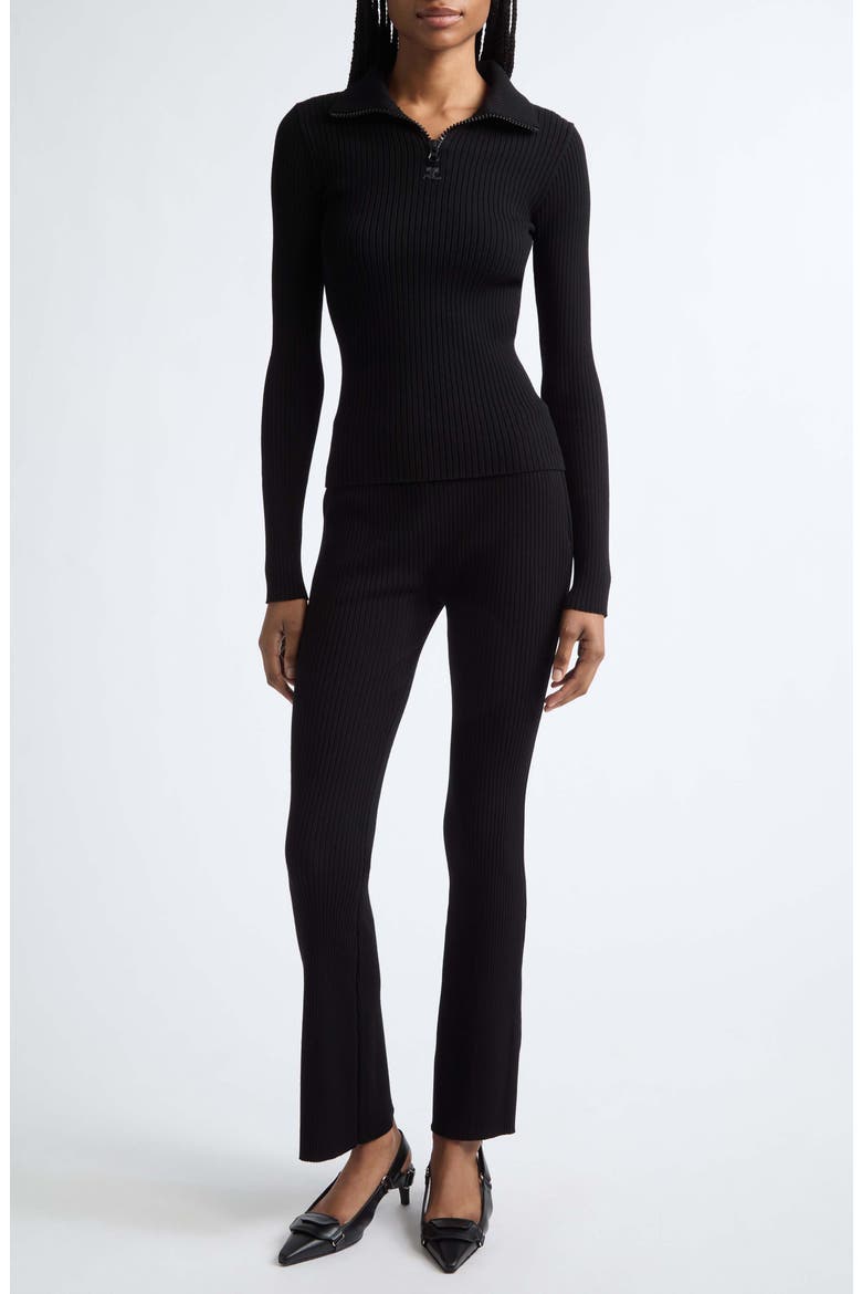 Vinyl Trim Rib Flare Pants, Alternate, color, BLACK
