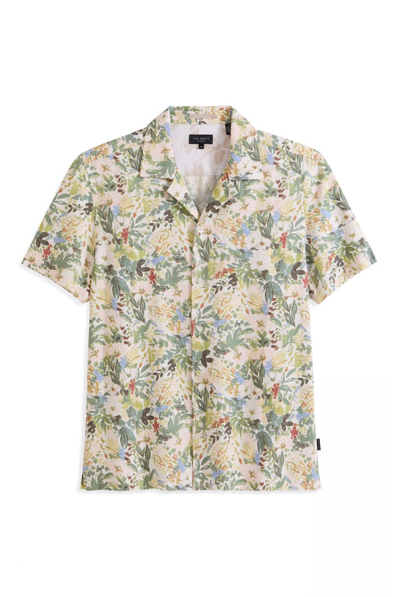 Floral Short Sleeve Button-Up Shirt, Alternate, color, PUMICE STONE