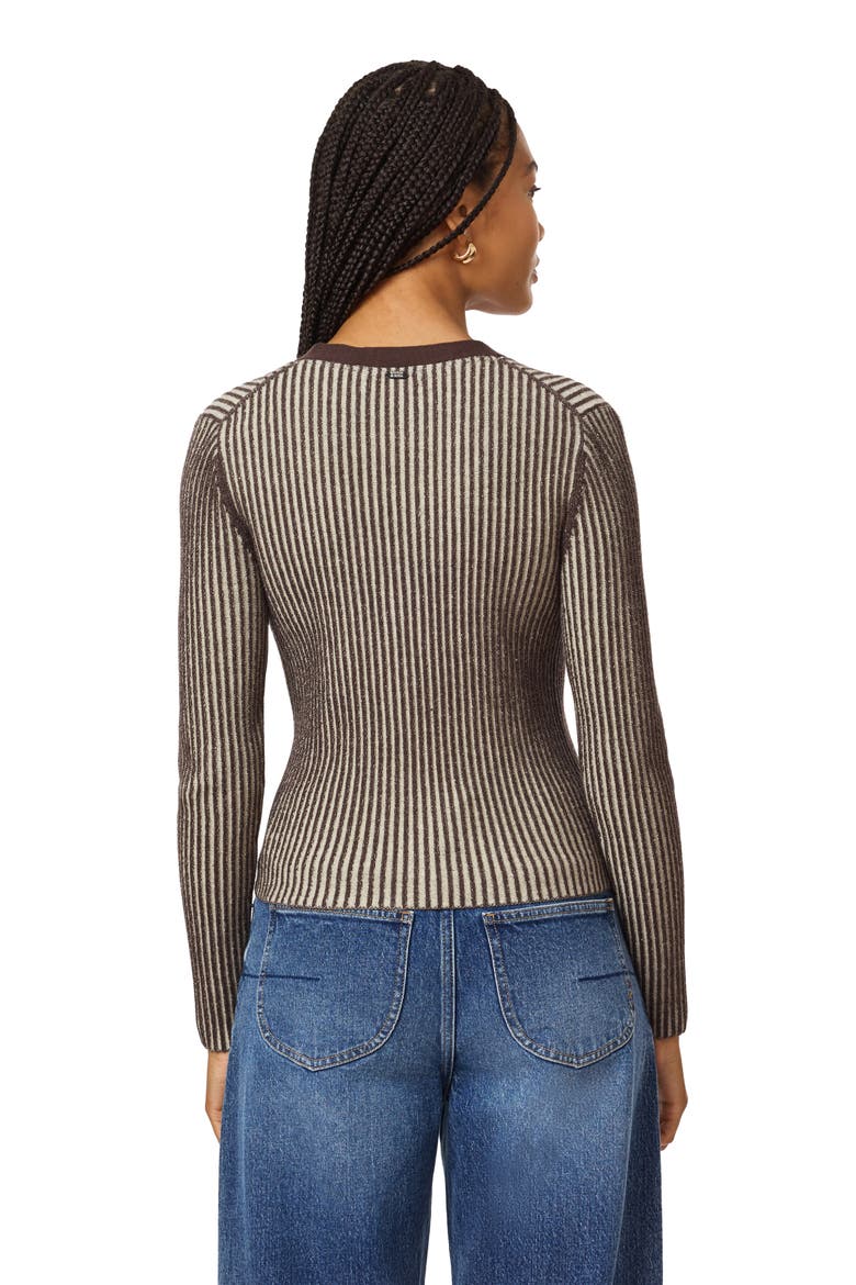 Ribbed V Neck Cardigan, Alternate, color, SEAL BROWN REED YELLOW