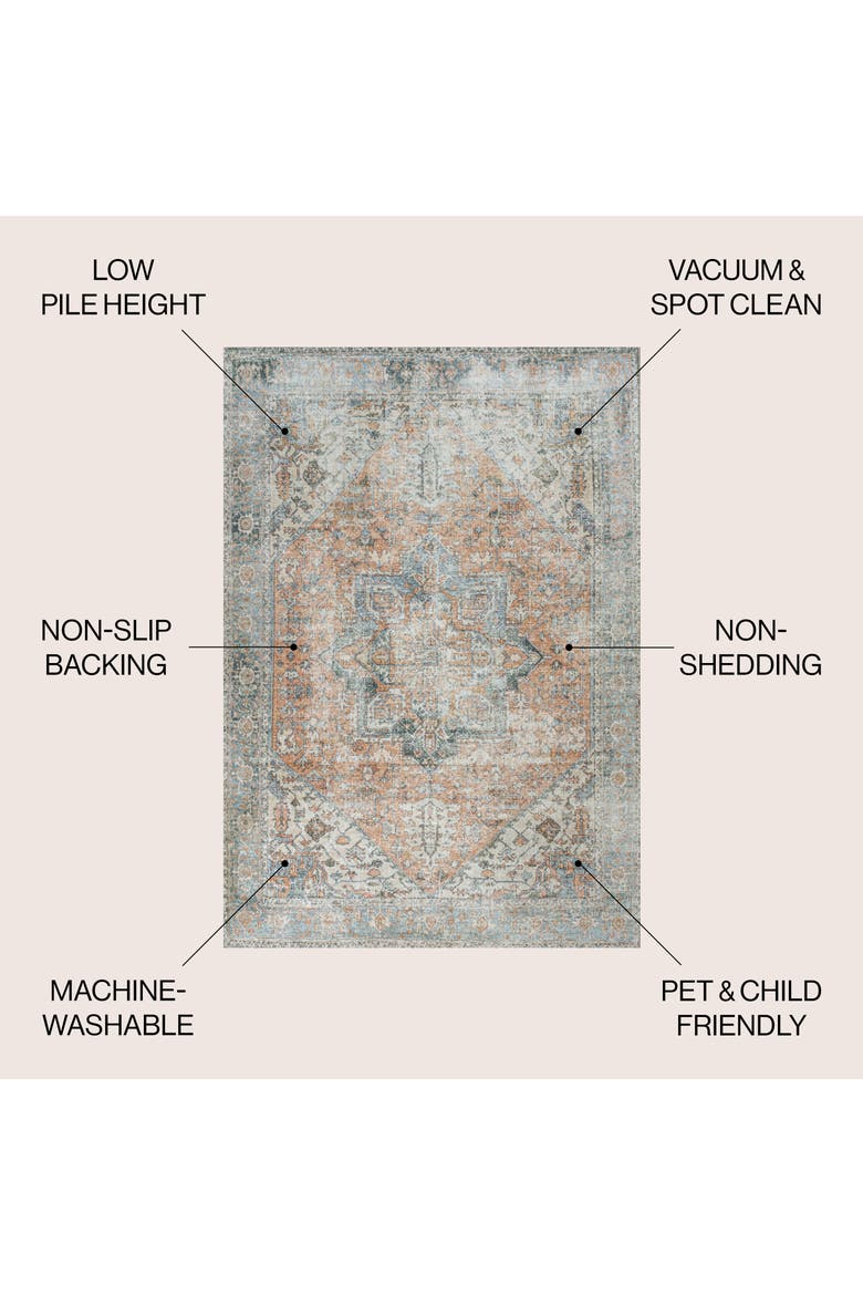 Armae Distressed Medallion Chenille Machine-Washable Area Rug, Alternate, color, Terra/Blue