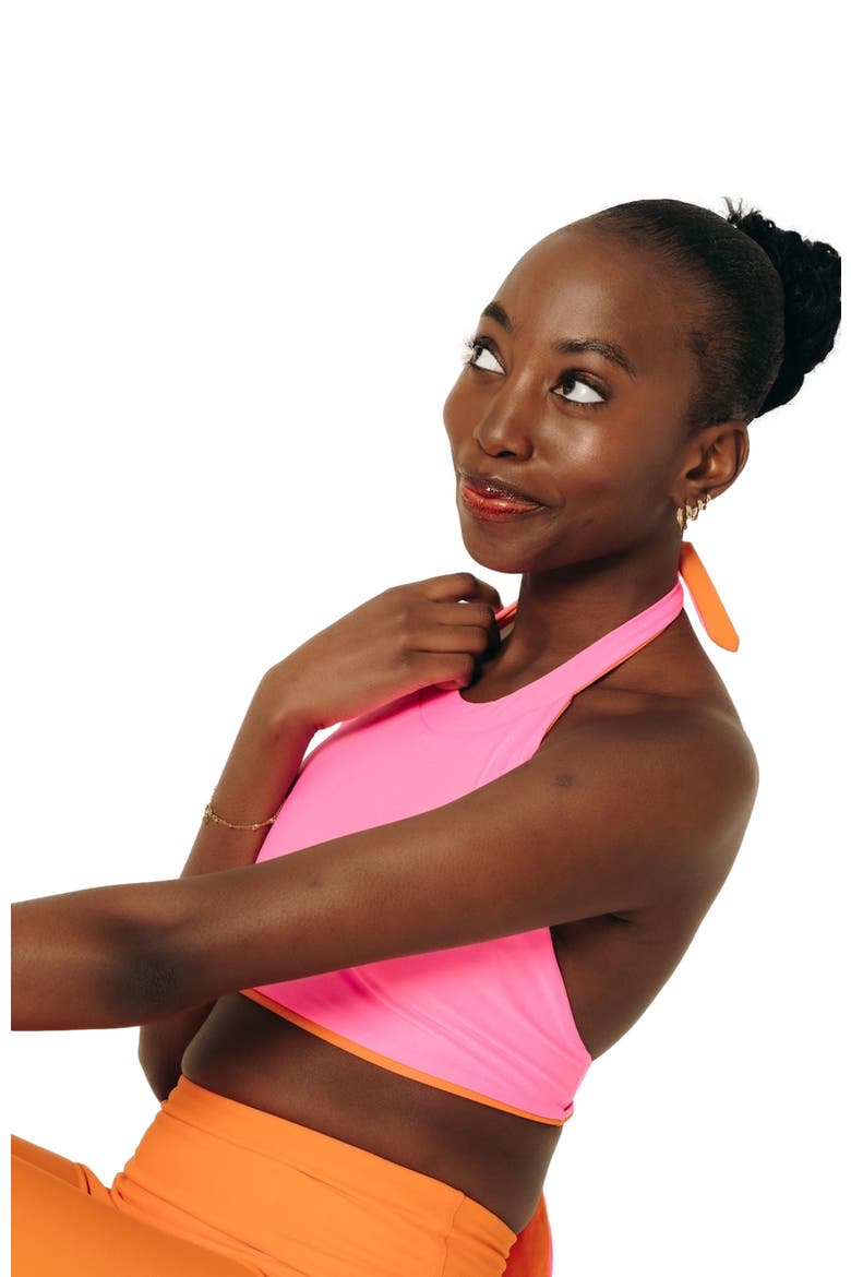 Women's Reversible Halter Swim Top - UPF 50+, Alternate, color, Hot Neon Pink