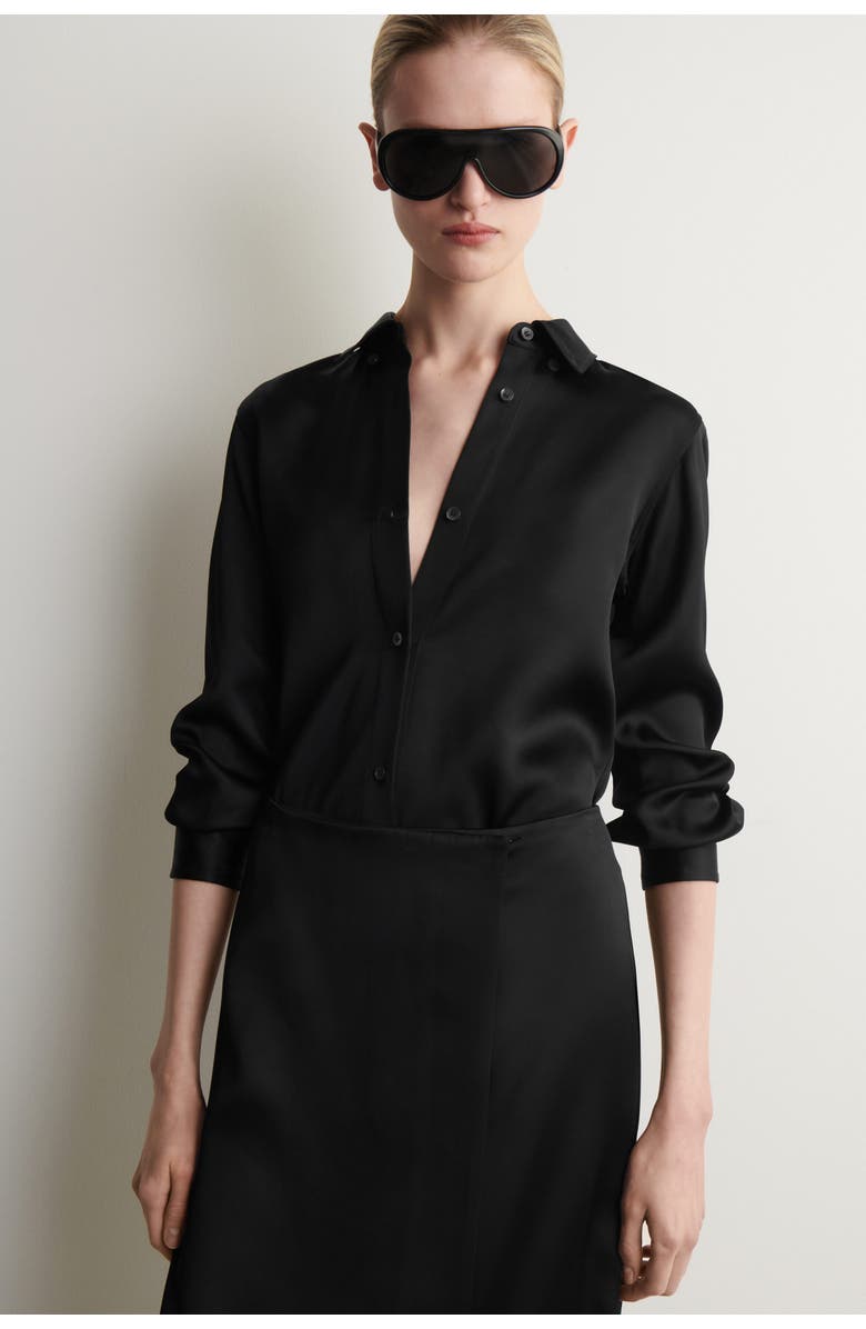 COS Satin Wrap Skirt, Alternate, color, Black