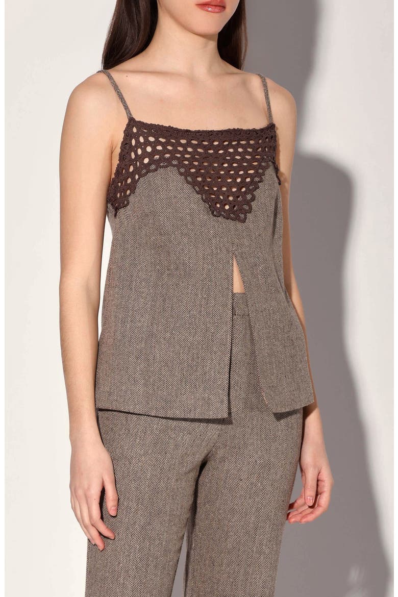Sabine Mixed Media Camisole, Alternate, color, BROWN HERRINGBONE