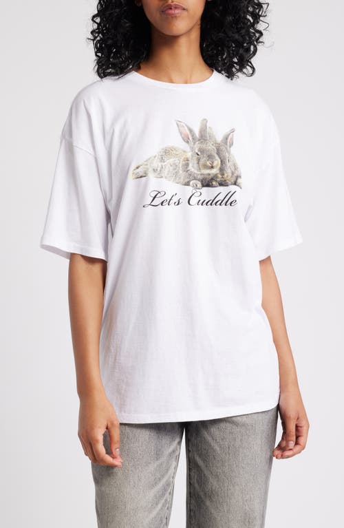 GOLDEN HOUR Let's Cuddle Bunny Boyfriend T-Shirt in Washed Bright White 