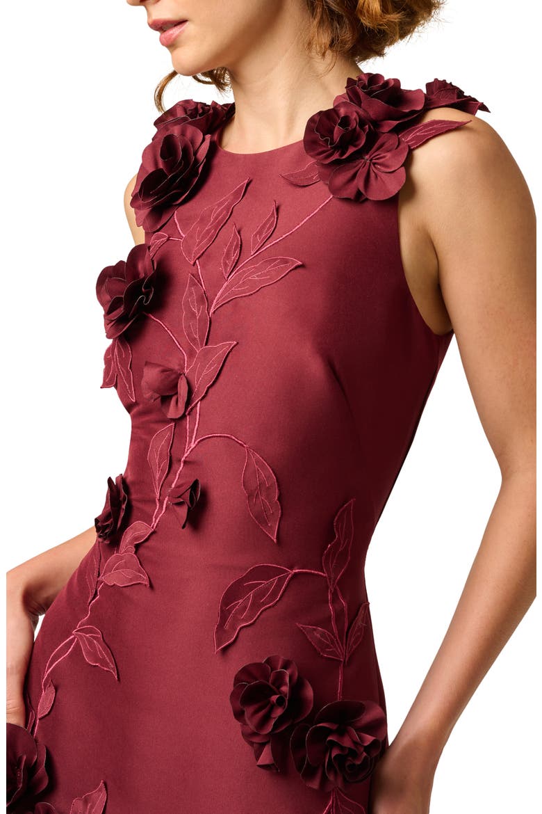 Floral Appliqué Stretch Mikado Gown, Alternate, color, MAHOGANY