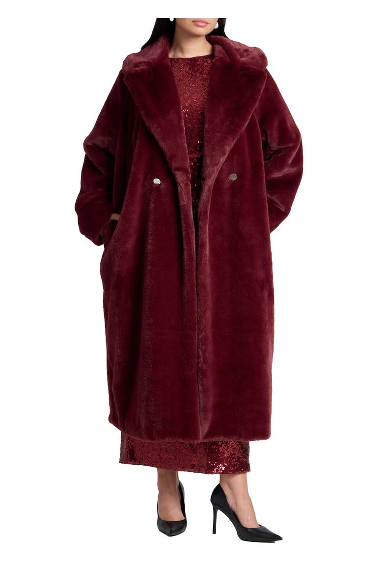 ELOQUII Faux Fur Long Coat, Main, color, Burgundy