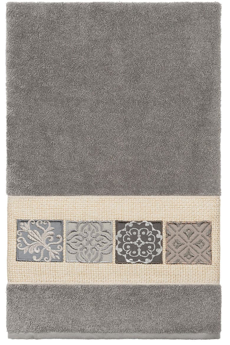 Vivian 3-Piece Embellished Towel - Dark Gray, Alternate, color, DARK GRAY