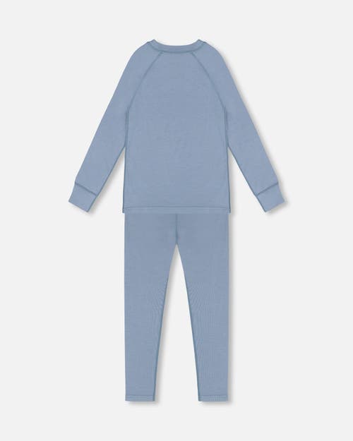 Deux Par Deux Kids Gender Inclusive Merino Wool Base Layer Set In Blue