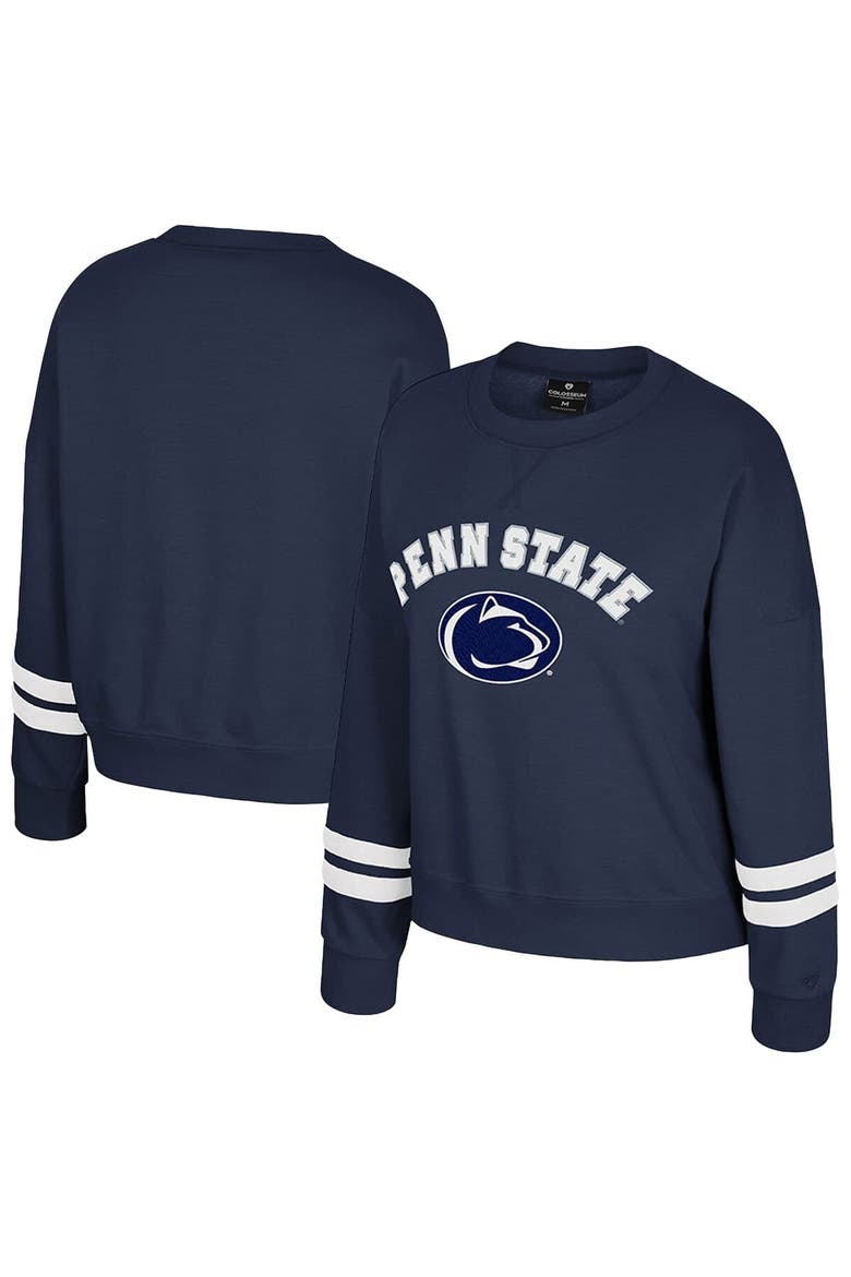 Women's Colosseum Navy Penn State Nittany Lions Splashy Crewneck Fleece Sweatshirt, Main, color, Navy