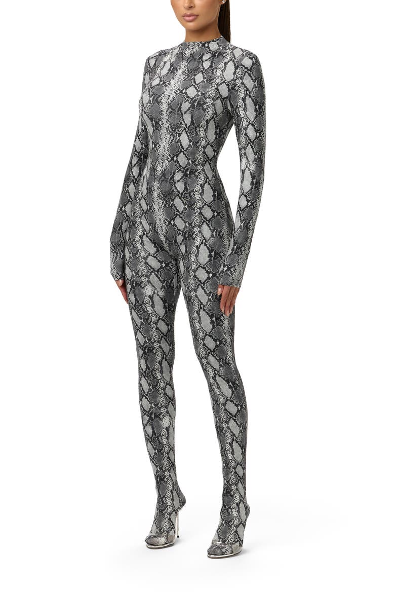 Animal Print Closed Toe Jumpsuit, Alternate, color, GREY SNAKESKIN