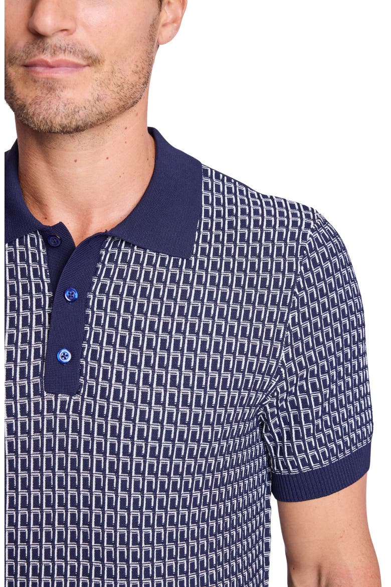 Trim Fit Geometric Knit Polo, Alternate, color, CRISP NAVY & WHITE