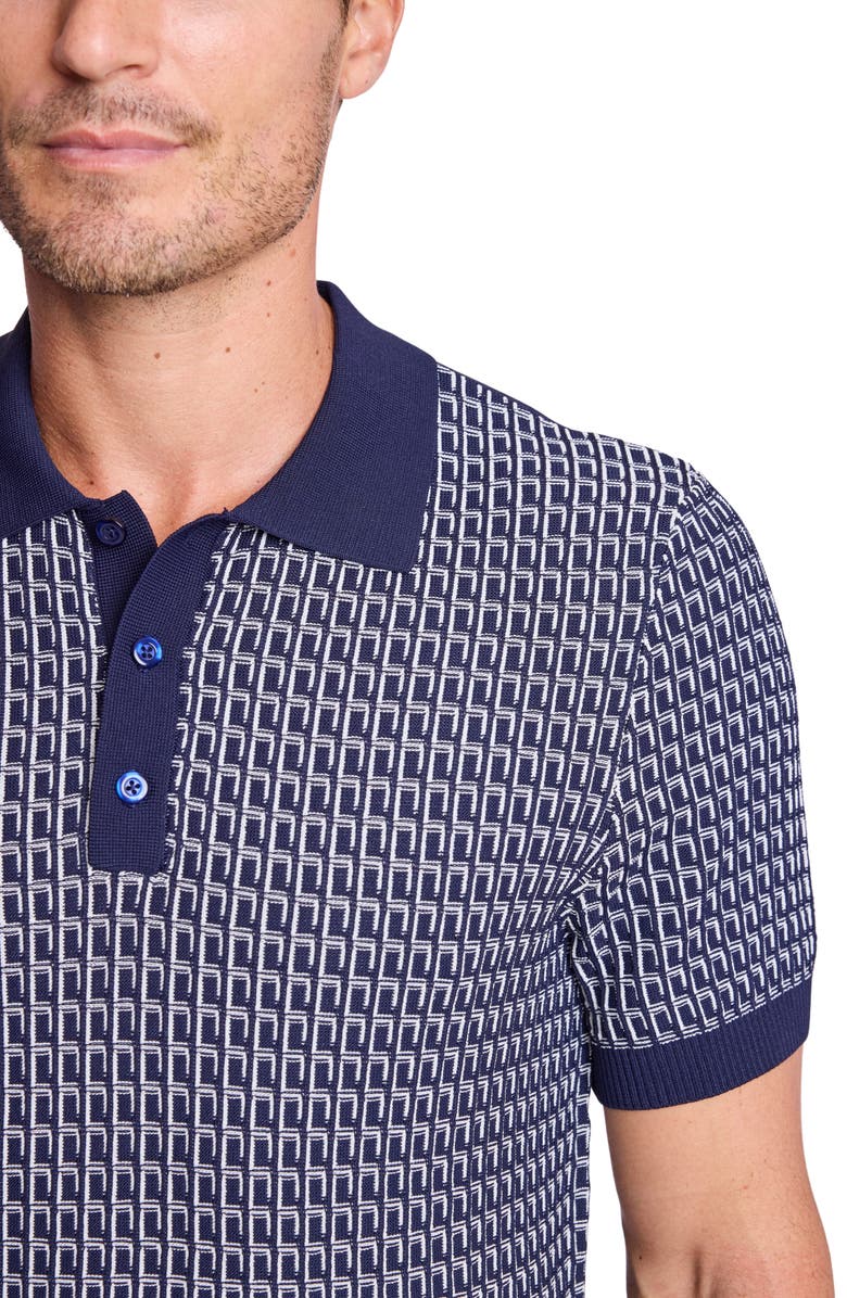 PAISLEY & GRAY Trim Fit Geometric Knit Polo, Alternate, color, Crisp Navy & White