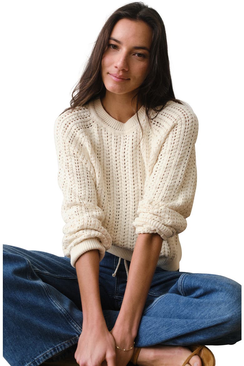 Mina Pointelle Cotton Sweater, Alternate, color, CREAM